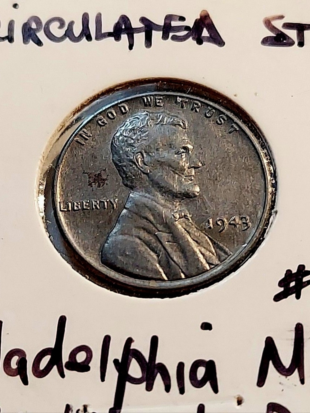 1943 Lincoln Wheat STEEL  Cent - Obverse View - Silvered Tone